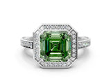 White gold Fancy Green Asscher  Cut Halo Pave Split Shank Prong Setting Ring_47