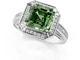 White gold Fancy Green Asscher  Cut Halo Pave Split Shank Prong Setting Ring_48