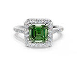 White gold Fancy Green Asscher Cut Halo Round Diamond Pavé Band with Four-Prong Setting_15
