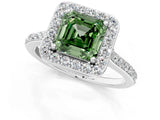 White gold Fancy Green Asscher Cut Halo Round Diamond Pavé Band with Four-Prong Setting_16