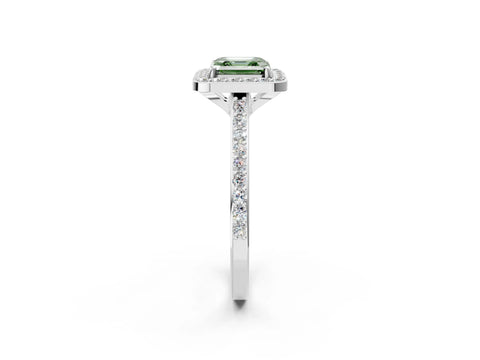 White gold Fancy Green Asscher Cut Halo Round Diamond Pavé Band with Four-Prong Setting_17