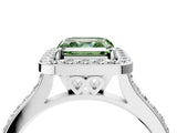 White gold Fancy Green Asscher Cut Halo Round Diamond Pavé Band with Four-Prong Setting_19