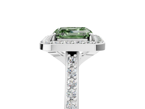 White gold Fancy Green Asscher Cut Halo Round Diamond Pavé Band with Four-Prong Setting_20