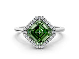 White gold Fancy Green Asscher Cut Halo Round Diamond Solitaire Engagement Ring with Pave Band and Four-Prong Setting_24