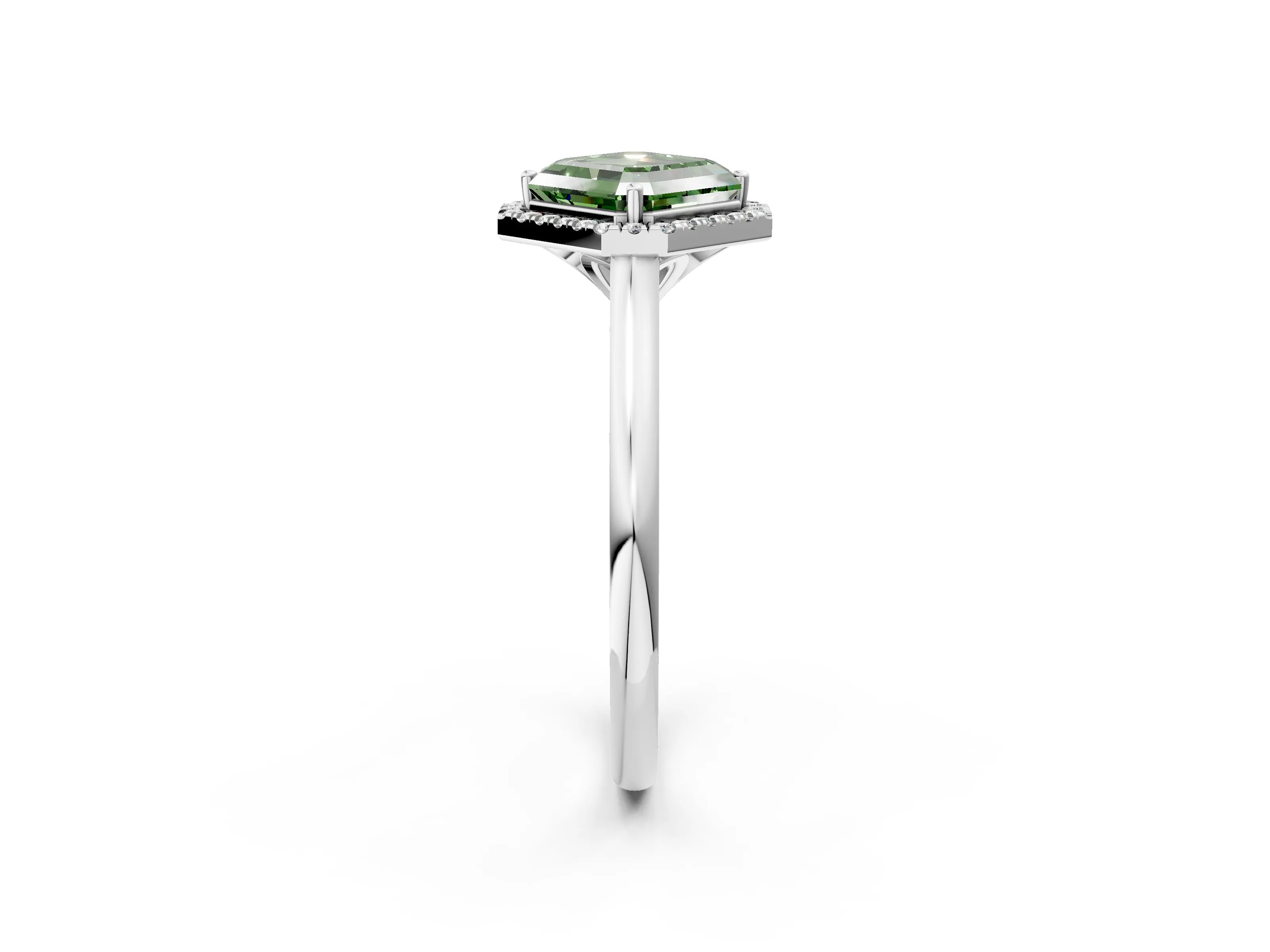 White gold Fancy Green Asscher Cut Halo Round Diamond Solitaire Engagement Ring with Pave Band and Four-Prong Setting_26