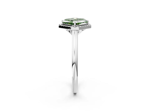 White gold Fancy Green Asscher Cut Halo Round Diamond Solitaire Engagement Ring with Pave Band and Four-Prong Setting_26