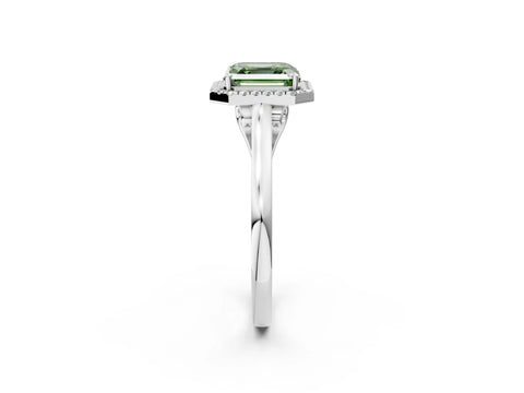 White gold Fancy Green Asscher Cut Halo Round Diamond Solitaire Ring with Pavé Band and Four-Prong Setting_2