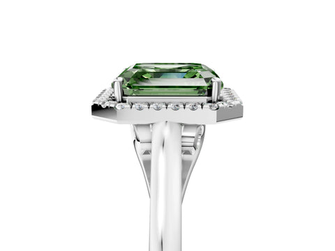 White gold Fancy Green Asscher Cut Halo Round Diamond Solitaire Ring with Pavé Band and Four-Prong Setting_5
