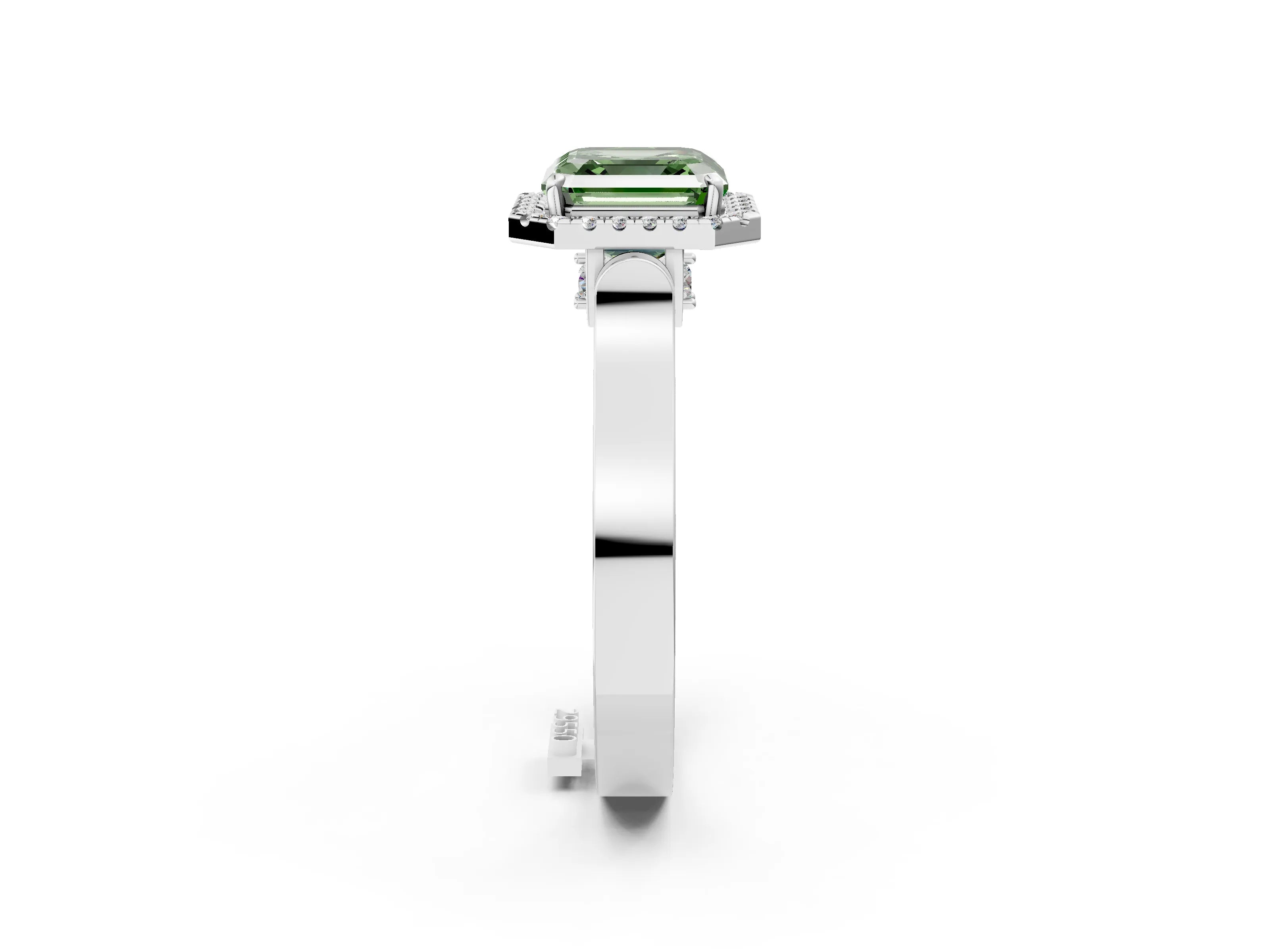 White gold Fancy Green Asscher Cut Halo Round Diamond Twist Band with Four-Prong Setting_26
