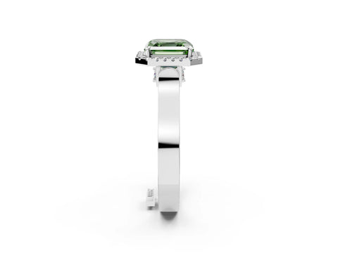 White gold Fancy Green Asscher Cut Halo Round Diamond Twist Band with Four-Prong Setting_26