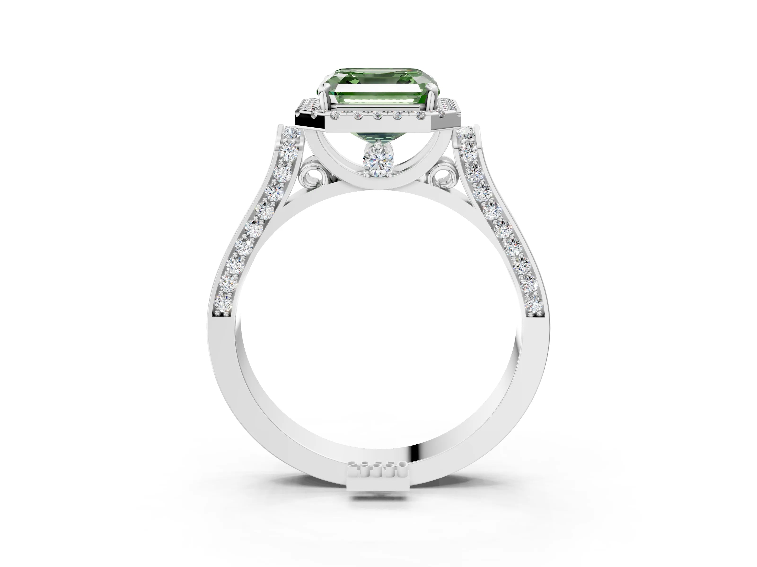 White gold Fancy Green Asscher Cut Halo Round Diamond Twist Band with Four-Prong Setting_27