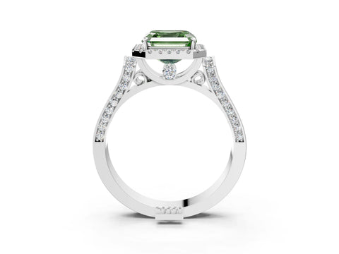 White gold Fancy Green Asscher Cut Halo Round Diamond Twist Band with Four-Prong Setting_27