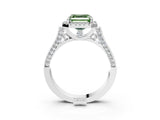 White gold Fancy Green Asscher Cut Halo Round Diamond Twist Band with Four-Prong Setting_27