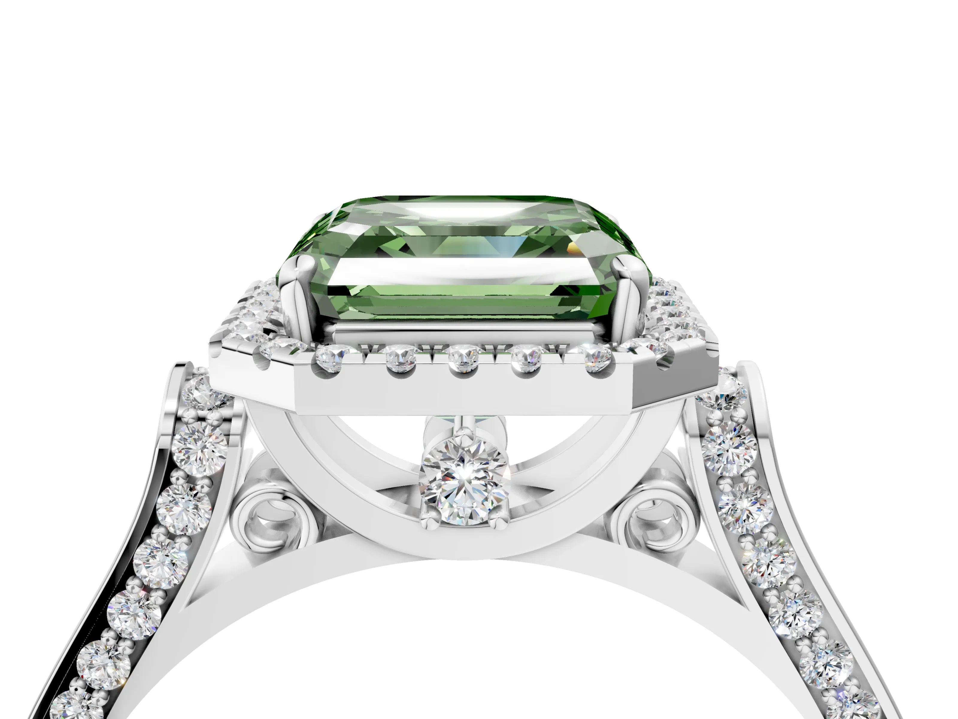White gold Fancy Green Asscher Cut Halo Round Diamond Twist Band with Four-Prong Setting_28