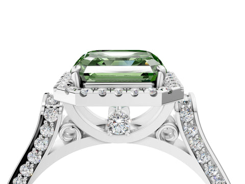 White gold Fancy Green Asscher Cut Halo Round Diamond Twist Band with Four-Prong Setting_28