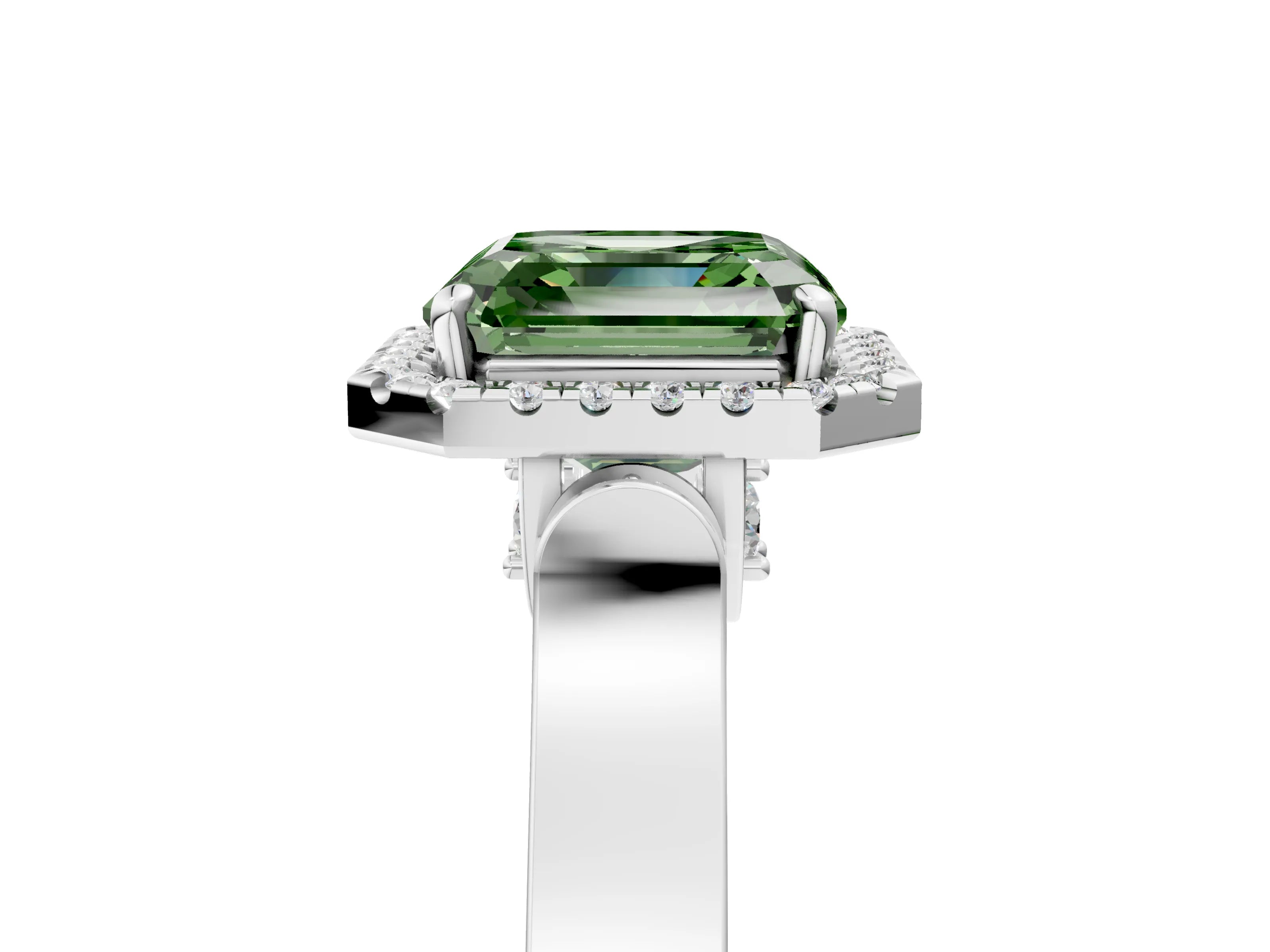White gold Fancy Green Asscher Cut Halo Round Diamond Twist Band with Four-Prong Setting_29