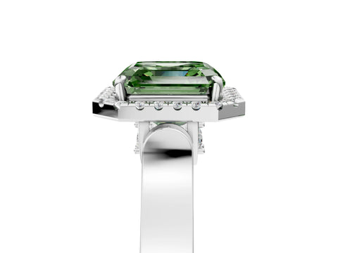 White gold Fancy Green Asscher Cut Halo Round Diamond Twist Band with Four-Prong Setting_29