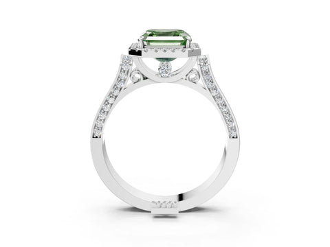 White gold Fancy Green Asscher Cut Halo Round Diamond Twist Band with Four-Prong Setting_3