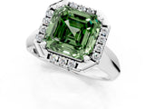 White gold Fancy Green Asscher  Cut Halo Solitaire Engagement Ring with Square Band and Four-Prong Setting_115