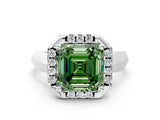 White gold Fancy Green Asscher  Cut Halo Solitaire Engagement Ring with Square Band and Four-Prong Setting_12