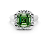 White gold Fancy Green Asscher  Cut Halo Solitaire Engagement Ring with Square Band and Four-Prong Setting_78
