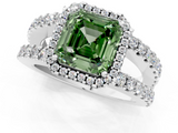 White gold Fancy Green Asscher  Cut Halo Split Shank Diamond Ring with Four-Prong Setting_1