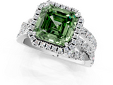 White gold Fancy Green Asscher  Cut Halo Split Shank Prong Setting Ring_18