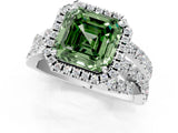White gold Fancy Green Asscher  Cut Halo Split Shank Prong Setting Ring_25