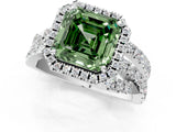 White gold Fancy Green Asscher  Cut Halo Split Shank Prong Setting Ring_37