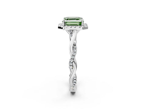 White gold Fancy Green Asscher Cut Halo Twist Band with Four-Prong Setting_2