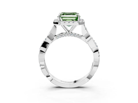 White gold Fancy Green Asscher Cut Halo Twist Band with Four-Prong Setting_3