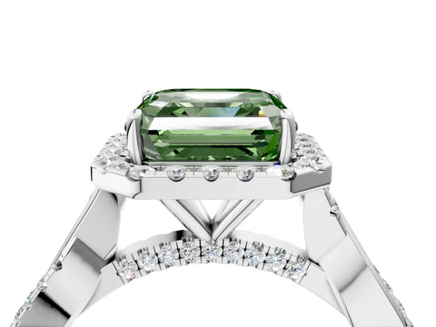 White gold Fancy Green Asscher Cut Halo Twist Band with Four-Prong Setting_4