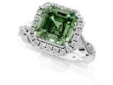 White gold Fancy Green Asscher Cut Halo Twist Band with Four-Prong Setting_74