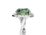 White gold Fancy Green Asscher Cut Halo Twist Band with Four-Prong Setting_77