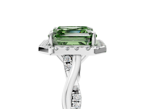 White gold Fancy Green Asscher Cut Halo Twist Band with Four-Prong Setting_78
