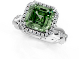 White gold Fancy Green Asscher  Cut Halo Twisted Band Four-Prong Ring_1