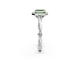 White gold Fancy Green Asscher  Cut Halo Twisted Band Four-Prong Ring_2