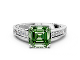 White gold Fancy Green Asscher  Cut Milgrain Channel Set Engagement Ring with Solitaire Prong Setting_17