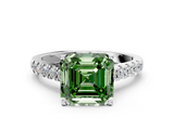 White gold Fancy Green Asscher  Cut Pavé Band Solitaire Ring with Four-Prong Setting_10