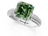 White gold Fancy Green Asscher  Cut Pave Diamond Engagement Ring with Channel Set Band and Four-Prong Setting_1