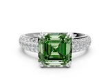 White gold Fancy Green Asscher  Cut Pave Diamond Engagement Ring with Channel Set Band and Four-Prong Setting
