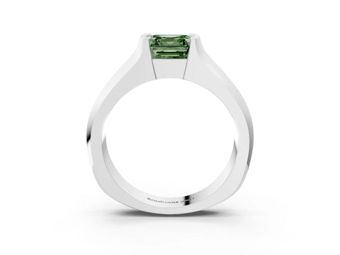 White gold Fancy Green Asscher Cut Solitaire Bezel Set Diamond Ring with Wide Band_15