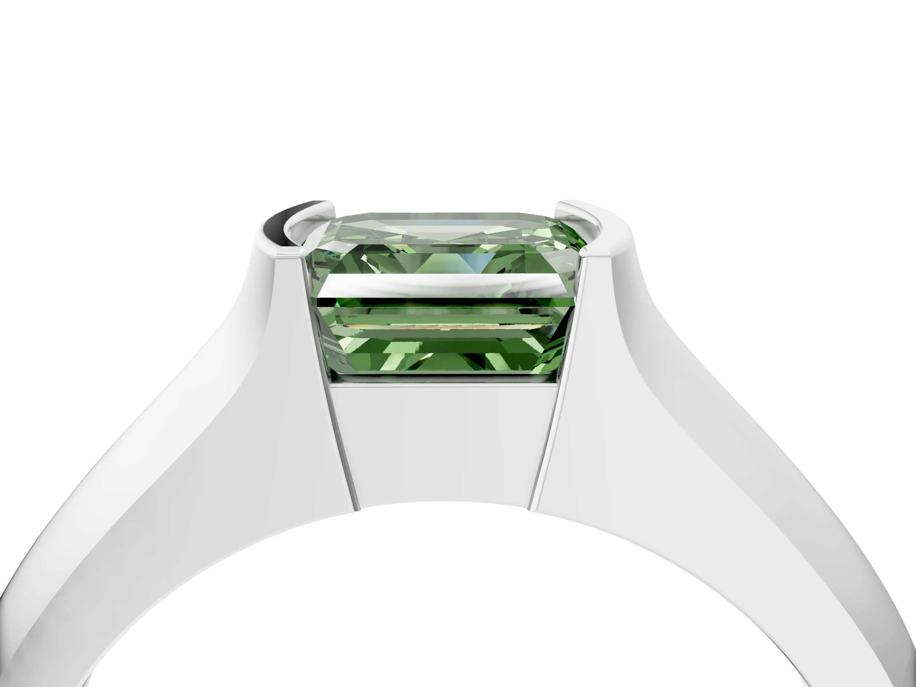 White gold Fancy Green Asscher Cut Solitaire Bezel Set Diamond Ring with Wide Band_16