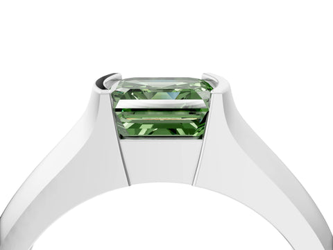 White gold Fancy Green Asscher Cut Solitaire Bezel Set Diamond Ring with Wide Band_16