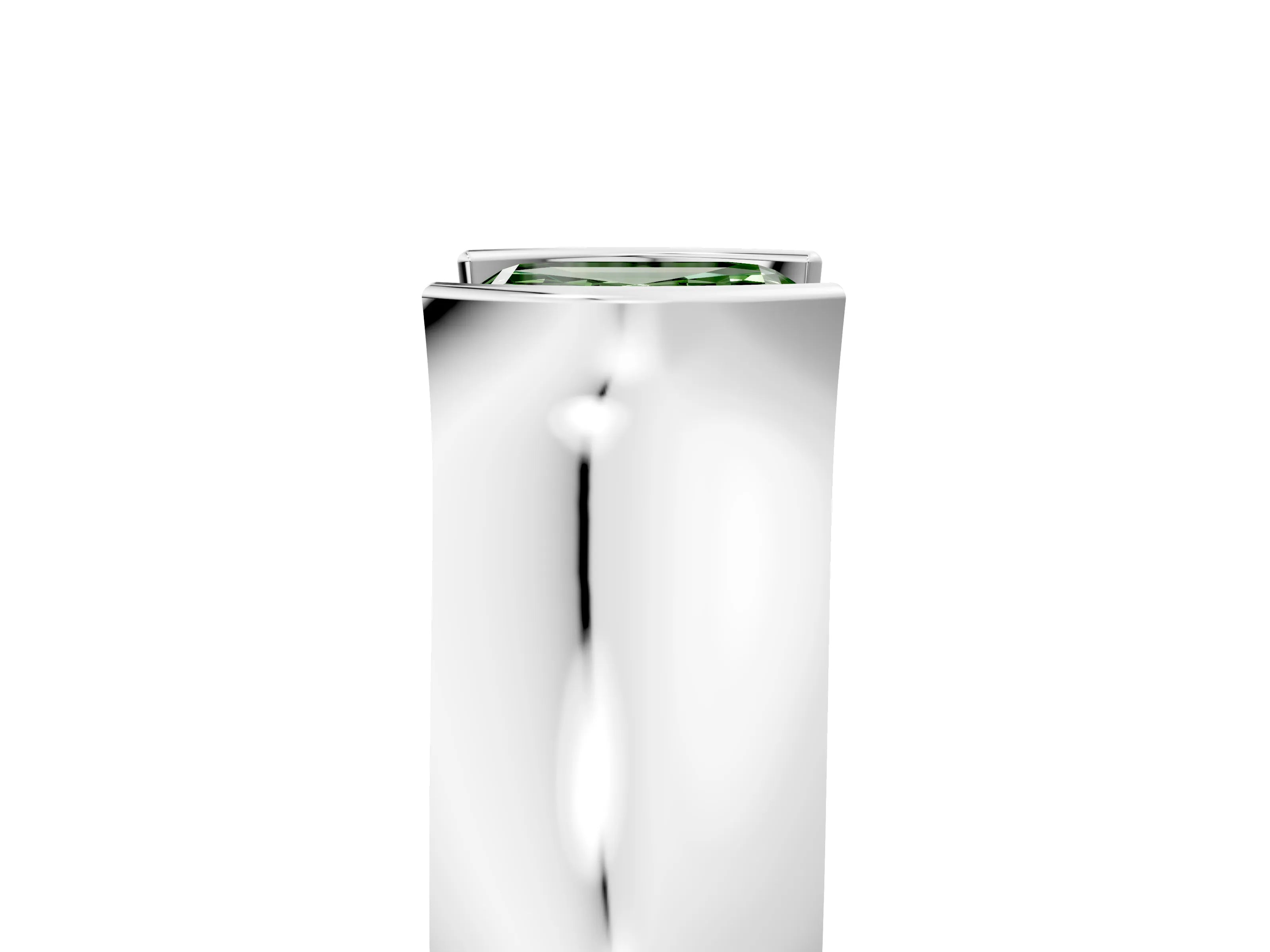 White gold Fancy Green Asscher Cut Solitaire Bezel Set Diamond Ring with Wide Band_17