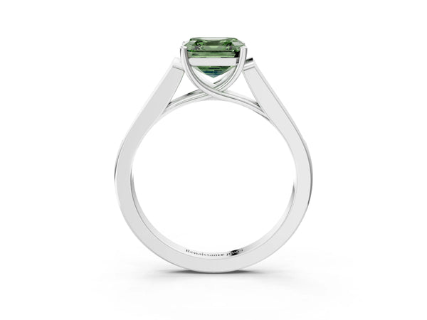 Platinum Asscher Cut Cathedral Solitaire Engagement Ring Setting for Fancy Green Center