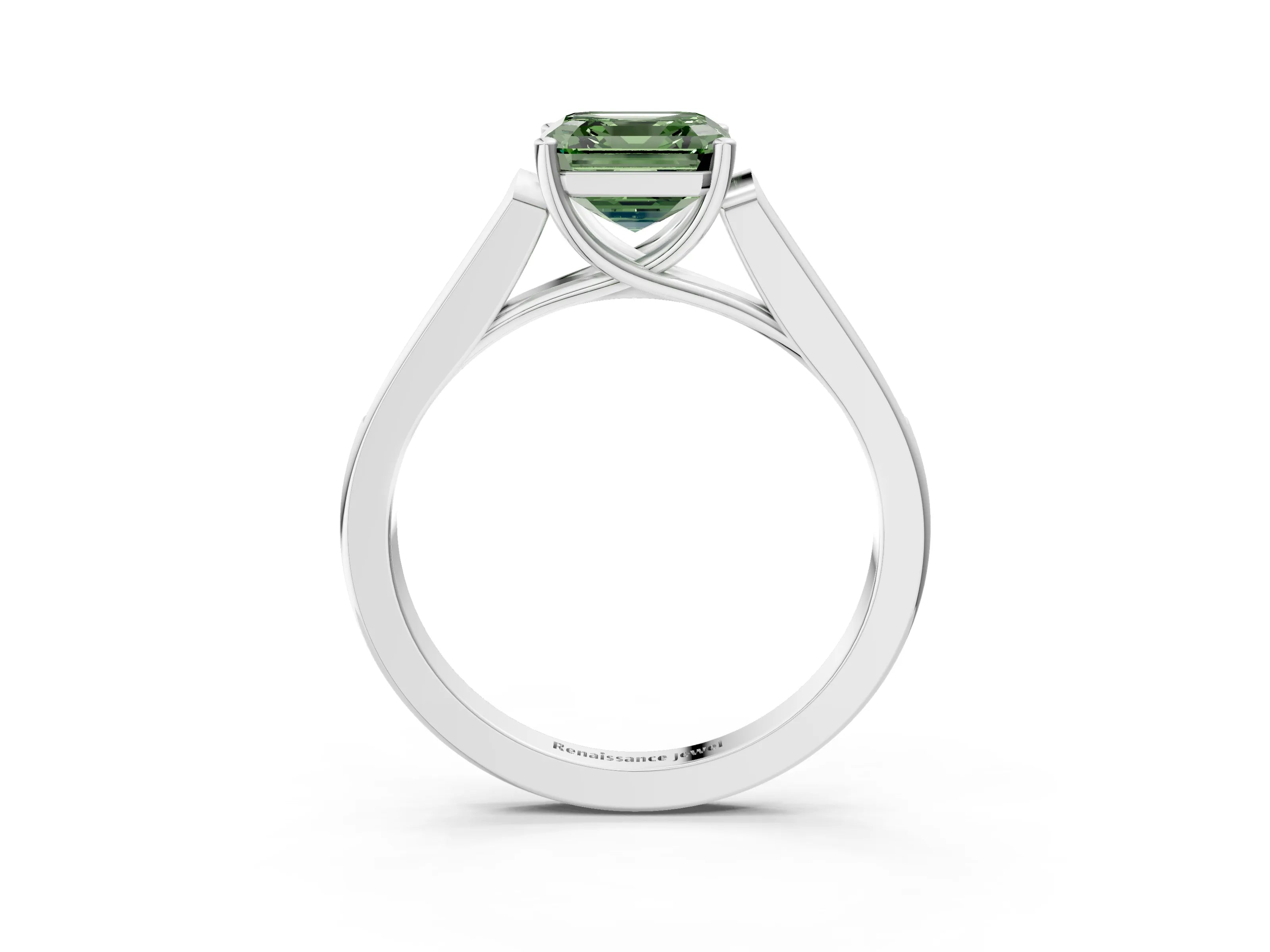 White gold Fancy Green Asscher Cut Solitaire Cathedral Diamond Engagement Ring with Channel-Set Band and Four-Prong Setting_6