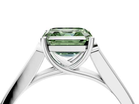White gold Fancy Green Asscher Cut Solitaire Cathedral Diamond Engagement Ring with Channel-Set Band and Four-Prong Setting_7