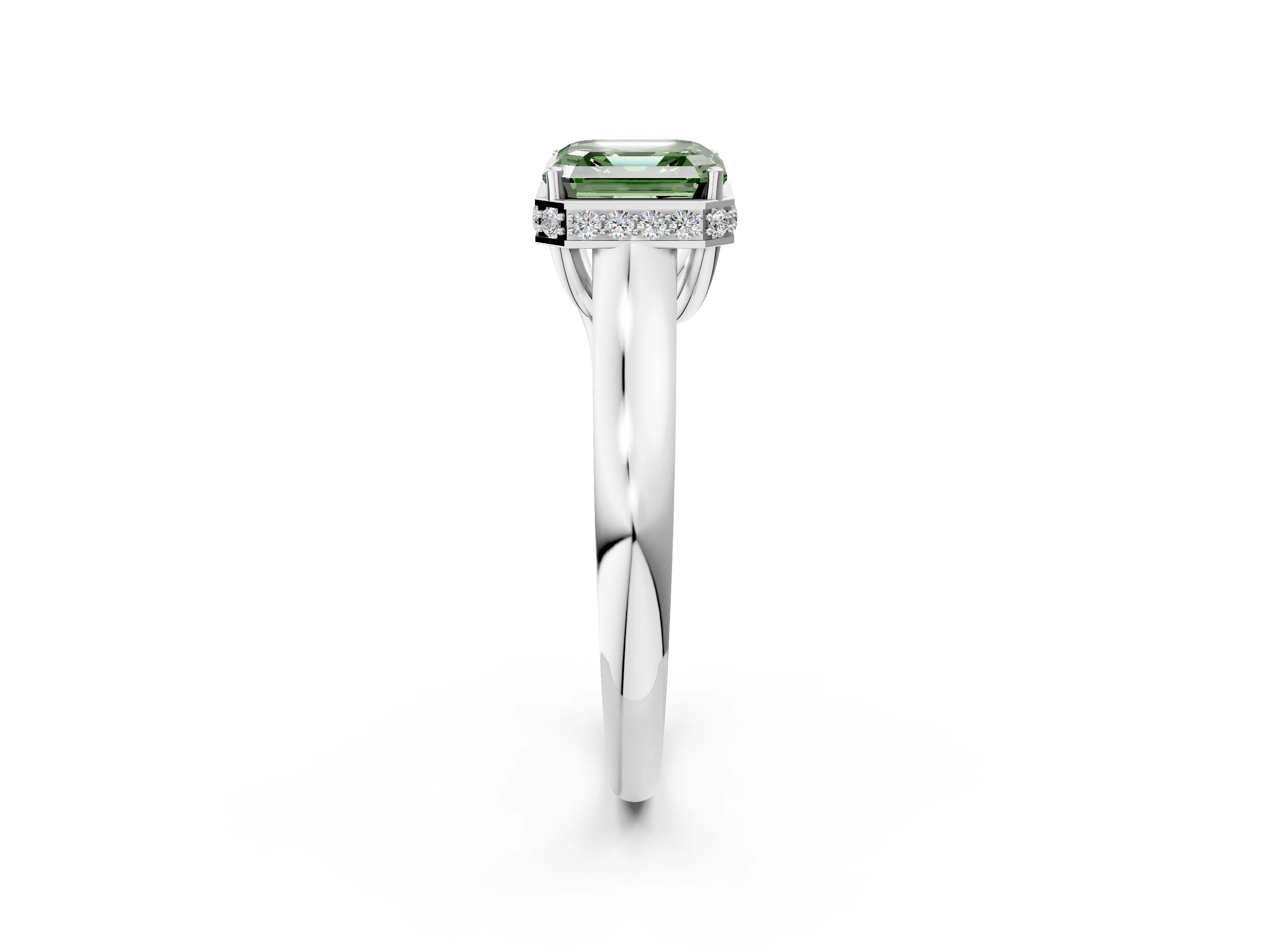 White gold Fancy Green Asscher Cut Solitaire Diamond Engagement Ring with Four-Prong Setting and Tapered Band_14