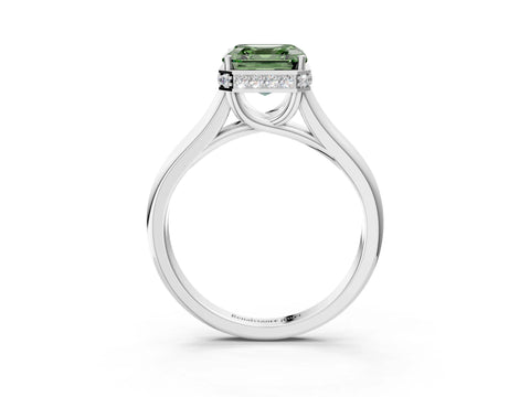 White gold Fancy Green Asscher Cut Solitaire Diamond Engagement Ring with Four-Prong Setting and Tapered Band_15